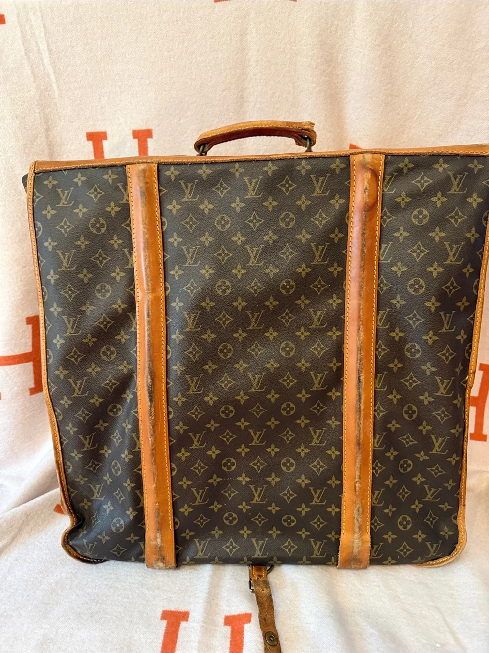 Vintage Louis Vuitton Monogram Garment Bag Tan Leather Trim, Look at Photos